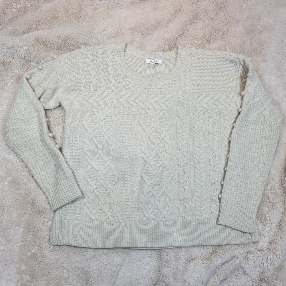Madewell Cream Cable Knit Textured Sweater Size Small